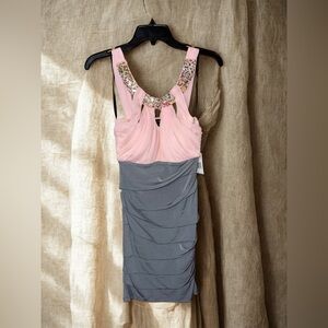 Jodi Kristopher Blush and Charcoal Embellished Mini Dress